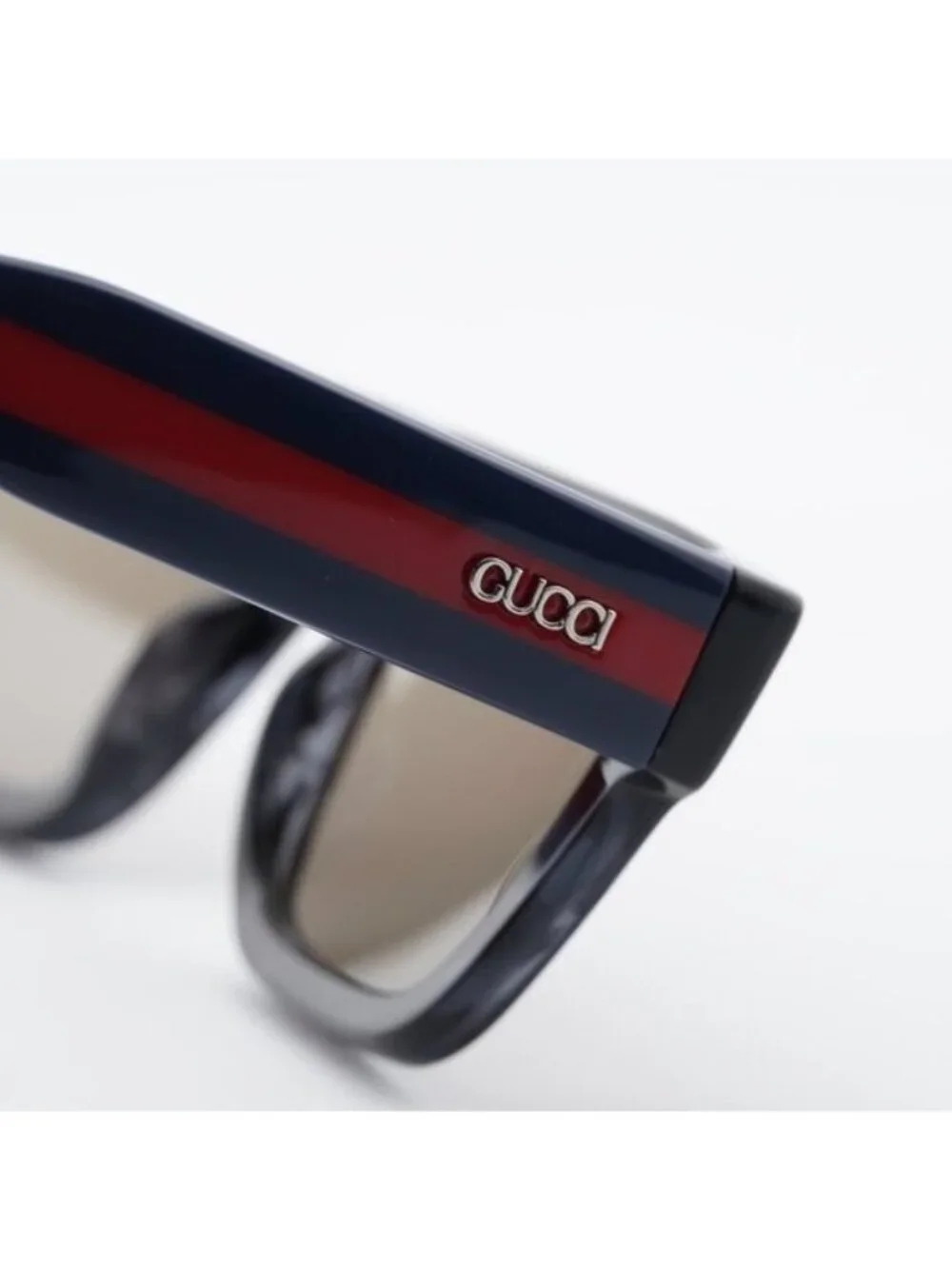 Gucci GG1868S 004 Sunglasses Havana/Blue/Red Square Frame, Brown Lenses